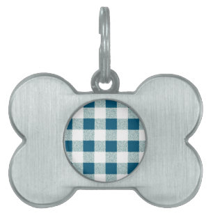 Blueish Green Gingham Check Pattern Pet Tag