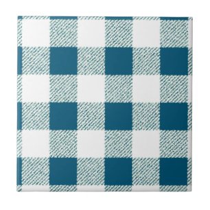 Blueish Green Gingham Check Pattern Tile