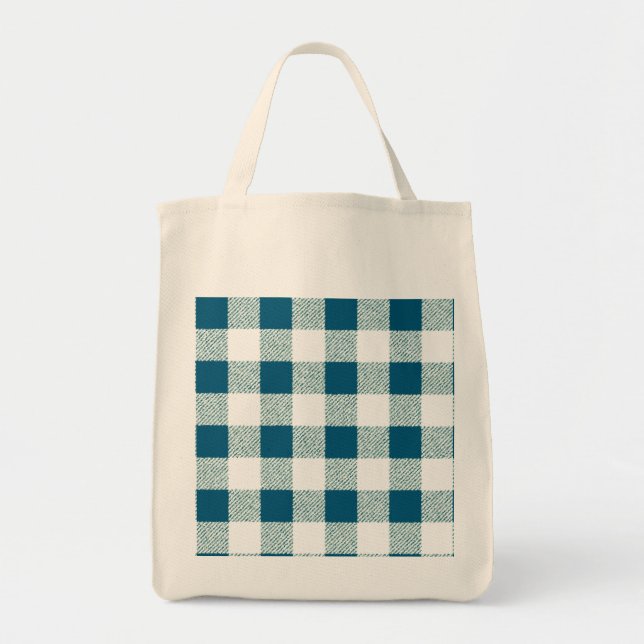 Blueish Green Gingham Check Pattern Tote Bag (Front)