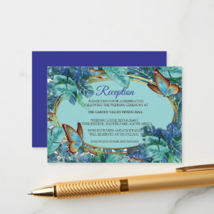 Blueish Turquoise Monstera Leaves & Butterflies Enclosure Card