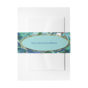 Blueish Turquoise Monstera Leaves & Butterflies Invitation Belly Band