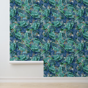 Blueish Turquoise Monstera Leaves & Butterflies Wallpaper