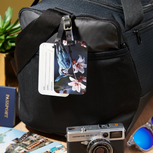 Bluejay and Flowers Luggage Tag (Front & Back)