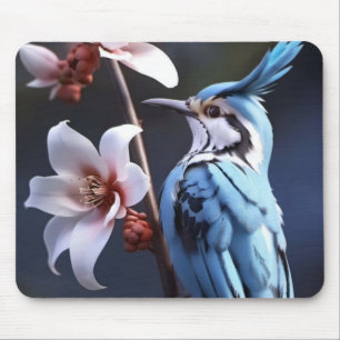 Bluejay and Flowers Mouse Mat