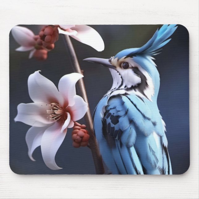 Bluejay and Flowers Mouse Mat (Front)