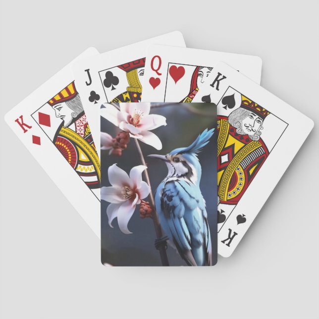 Bluejay and Flowers Playing Cards (Back)