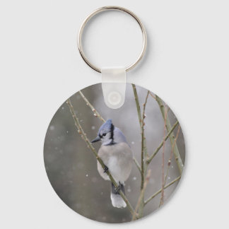 Bluejay in the snow keychain