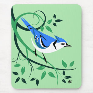 Bluejay on Tree Branch Mouse Mat