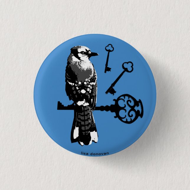 Bluejay w/ Keys 3 Cm Round Badge (Front)