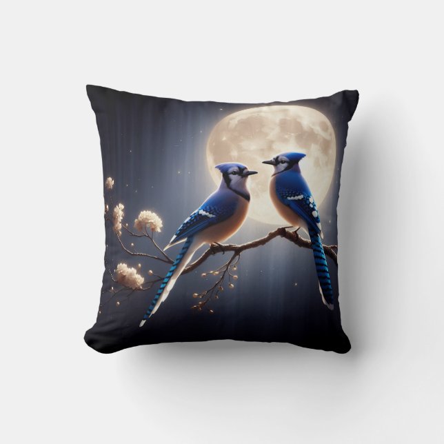 Bluejay Whisper – Tranquil Forest Songbird Art Cushion (Front)