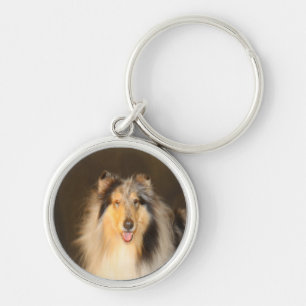 Bluemerle Rough Collie Keychain Round
