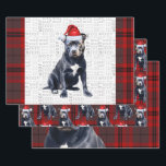 Bluenose Pitbull Christmas Dog Red Grey Plaid Wrapping Paper Sheet<br><div class="desc">An adorable Bluenose Pit Bull dog is ready for the holiday season with his Santa hat. This cute Christmas dog is paired with a red and grey holiday plaid on this set of gift wrap for the dog lover.</div>