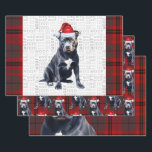 Bluenose Pitbull Christmas Dog Red Grey Plaid Wrapping Paper Sheet<br><div class="desc">An adorable Bluenose Pit Bull dog is ready for the holiday season with his Santa hat. This cute Christmas dog is paired with a red and grey holiday plaid on this set of gift wrap for the dog lover.</div>
