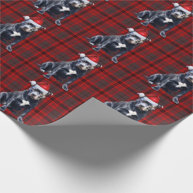 Bluenose PitBull Dog Holiday Plaid Christmas Wrapping Paper (Corner)