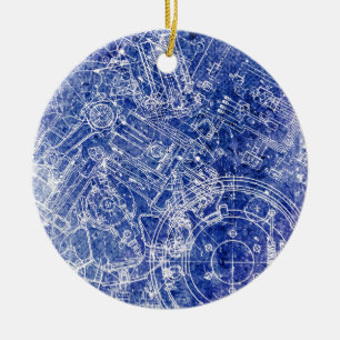 Blueprint Ceramic Tree Decoration