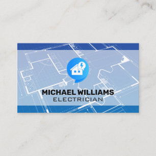 Blueprint   Electricity Icon and Home Logo Business Card