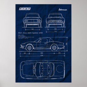 blueprint fiat dino 2400 spider poster