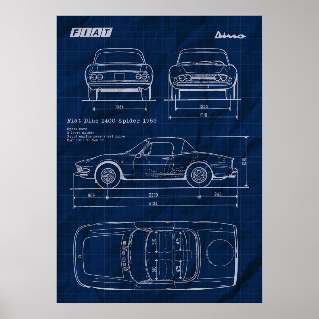blueprint fiat dino 2400 spider poster (Front)