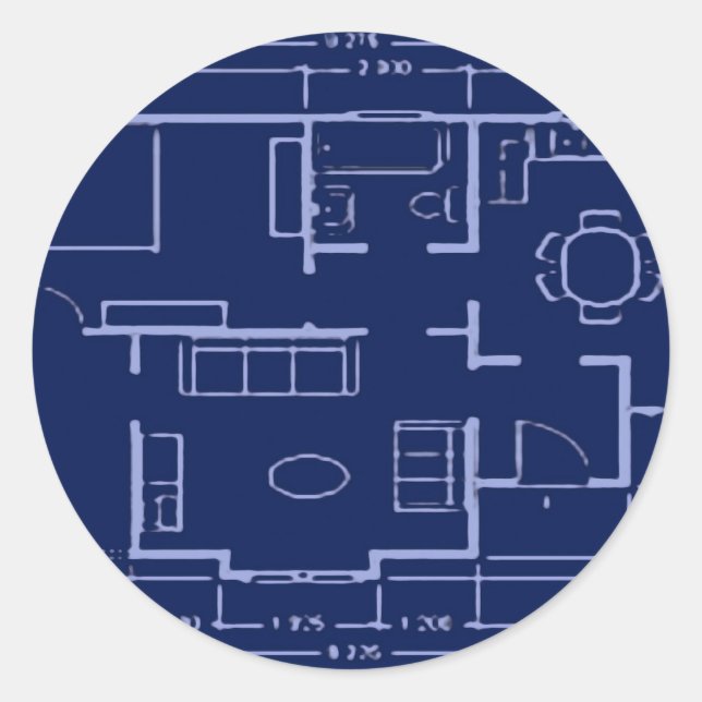 blueprint - house plan classic round sticker (Front)