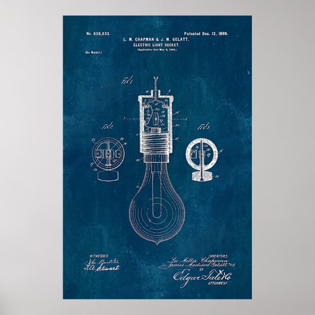Blueprint Light Bulb Patent Poster (Front)