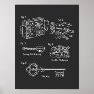 Blueprint Lockwork: Vintage Key & Mechanism Poster