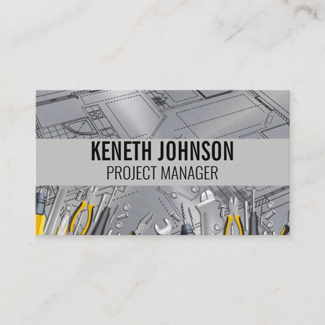 Blueprint | Metallic Steel | Hardware Tools Business Card (Front)