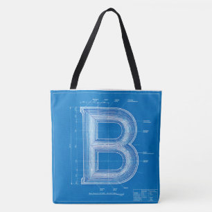 Blueprint Monogram Letter B Tote Bag