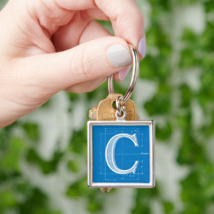 Blueprint Monogram Letter C Key Ring