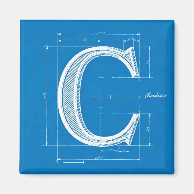 Blueprint Monogram Letter C Magnet (Front)