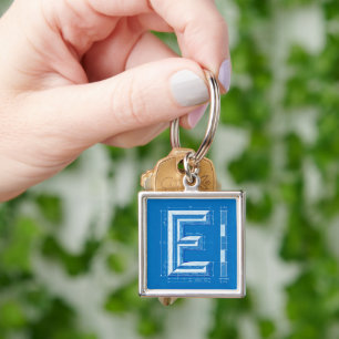 Blueprint Monogram Letter E Key Ring