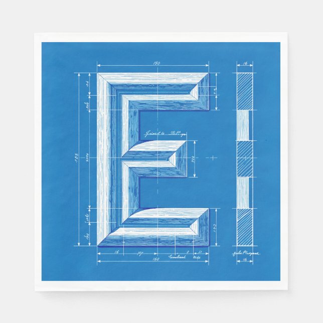 Blueprint Monogram Letter E Napkin (Front)