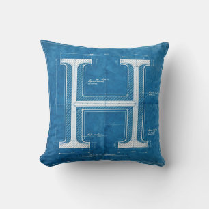 Blueprint Monogram Letter H Cushion
