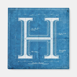 Blueprint Monogram Letter H Magnet
