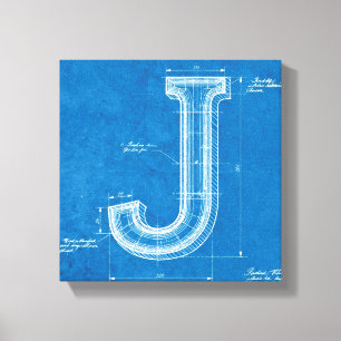 Blueprint Monogram Letter J Canvas Print