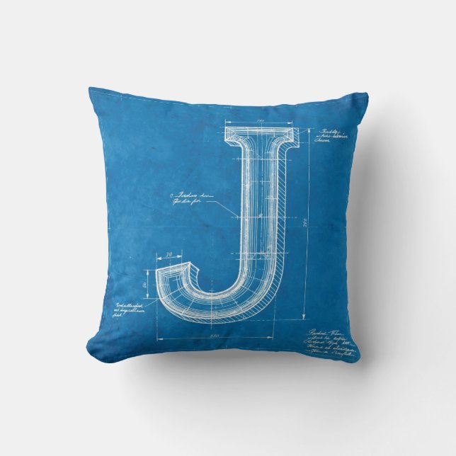 Blueprint Monogram Letter J Cushion (Front)