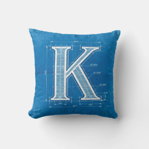 Blueprint Monogram Letter K Cushion