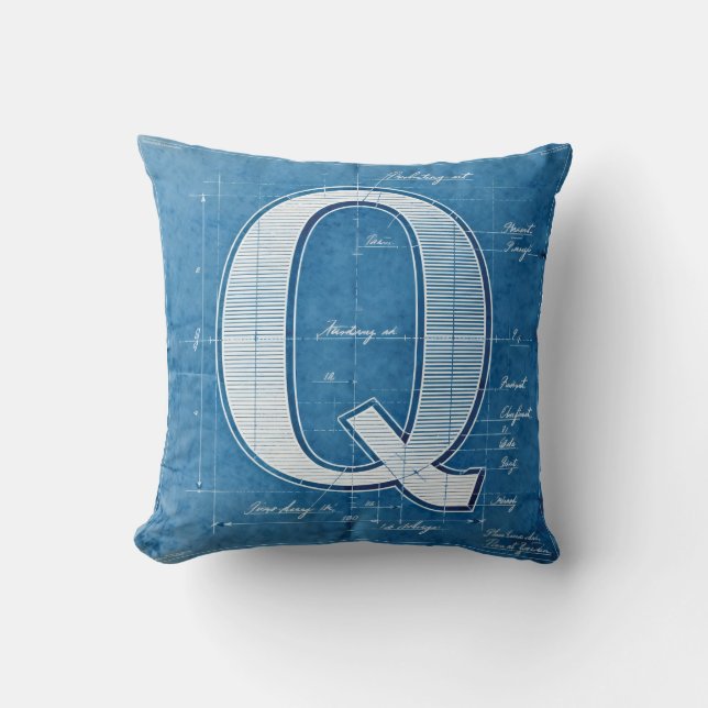 Blueprint Monogram Letter Q Cushion (Front)