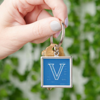 Blueprint Monogram Letter V Key Ring