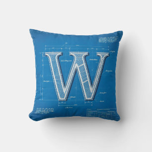 Blueprint Monogram Letter W Cushion