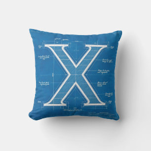 Blueprint Monogram Letter X Cushion