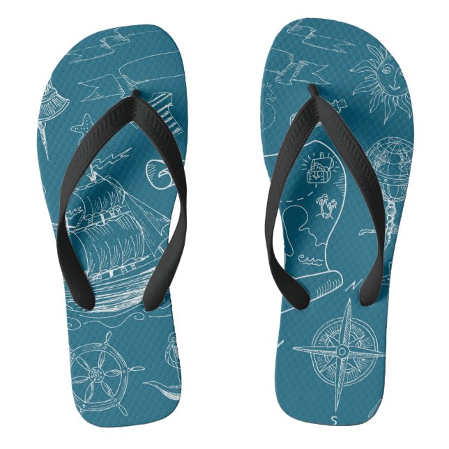 Blueprint Nautical Graphic Pattern Flip Flops (Footbed)