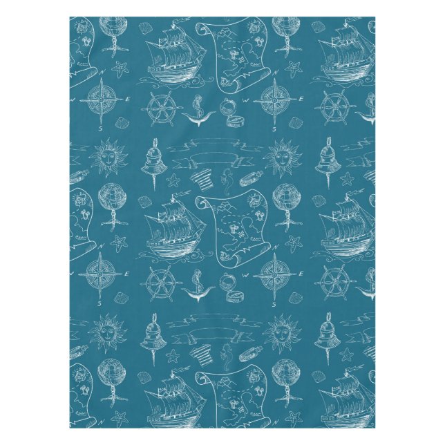 Blueprint Nautical Graphic Pattern Tablecloth (Front)