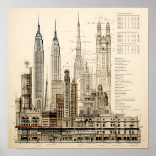 Blueprint of a Group of Buildings Poster