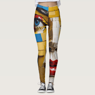 "Blueprint of Humanity" – A Cubist Portrait Leggings