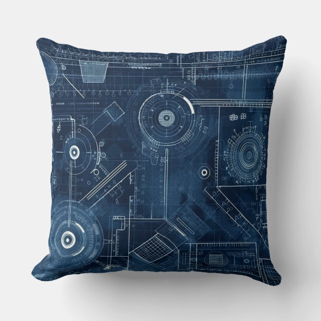 Blueprint Technical Drawing Geometric Cushion (Front)