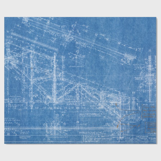 blueprint texture pattern architecture building bl wrapping paper (Flat)