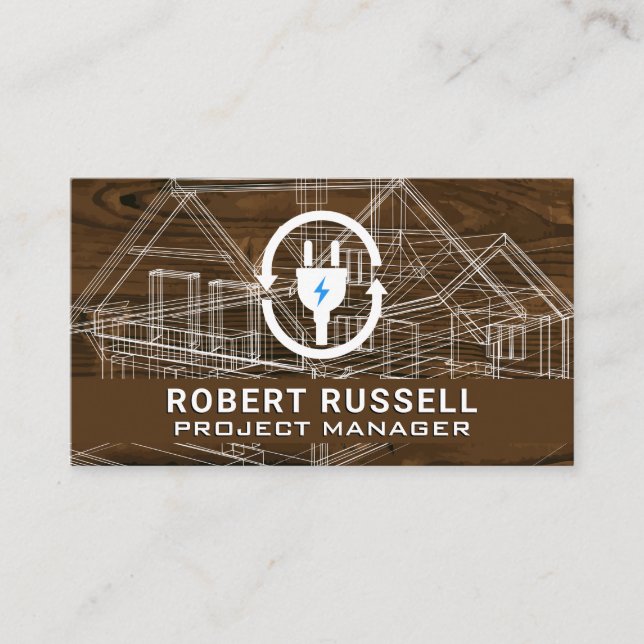 Blueprint | Wood Grain Electric Plug Business Card (Front)