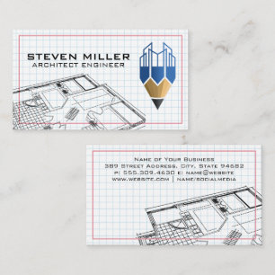 Blueprints   Architect Logo   Grid Lined Business Card