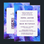 BluePurpl Watercolor Custom QRCode Bar/Bat Mitzvah Invitation<br><div class="desc">Perfect card to announce a bat mitzvah, bar mitzvah or other Jewish celebration! Hand made abstract watercolor art for you on the front and back side! FULLY CUSTOMIZABLE! Click on “Personalise” above to edit the text and add your link to the QR code. Click "edit using design tool" to adjust...</div>