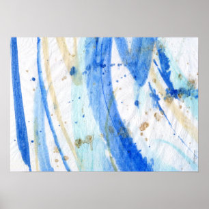 Blues 001 Abstract Watercolor Textured Paper Poster